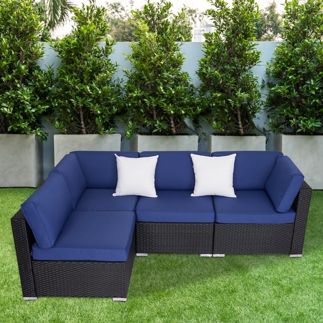 Radeway 4 Piece Cushioned Seat Outdoor Garden Patio Furniture Set Wicker Rattan For Sale Online Ebay