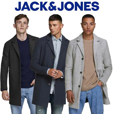 Jack and Jones Mens Long Coat Button-Up Winter Outwear Coat for 