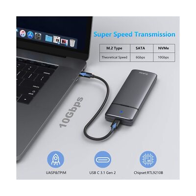 M.2 NVMe SATA SSD Enclosure Adapter Tool-Free, USB 3.2 Gen2 10Gbps