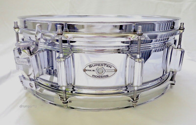 ROGERS - SUPERTEN SNARE DRUM - Vtg 70's SCRIPT BADGE - 10 Lug Steel  5'' x 14''