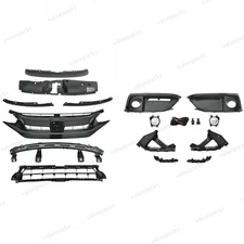 15PCS For Civic 2019-2021 Upper Lower Grille Mesh Fog Lights Bumper Brackets Kit