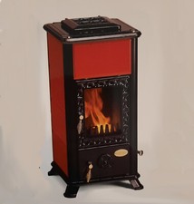 STUFA A LEGNA CAMINETTO PIASTRELLE ceramica NORDICA MOD. L8 ROSSA IN GHISA