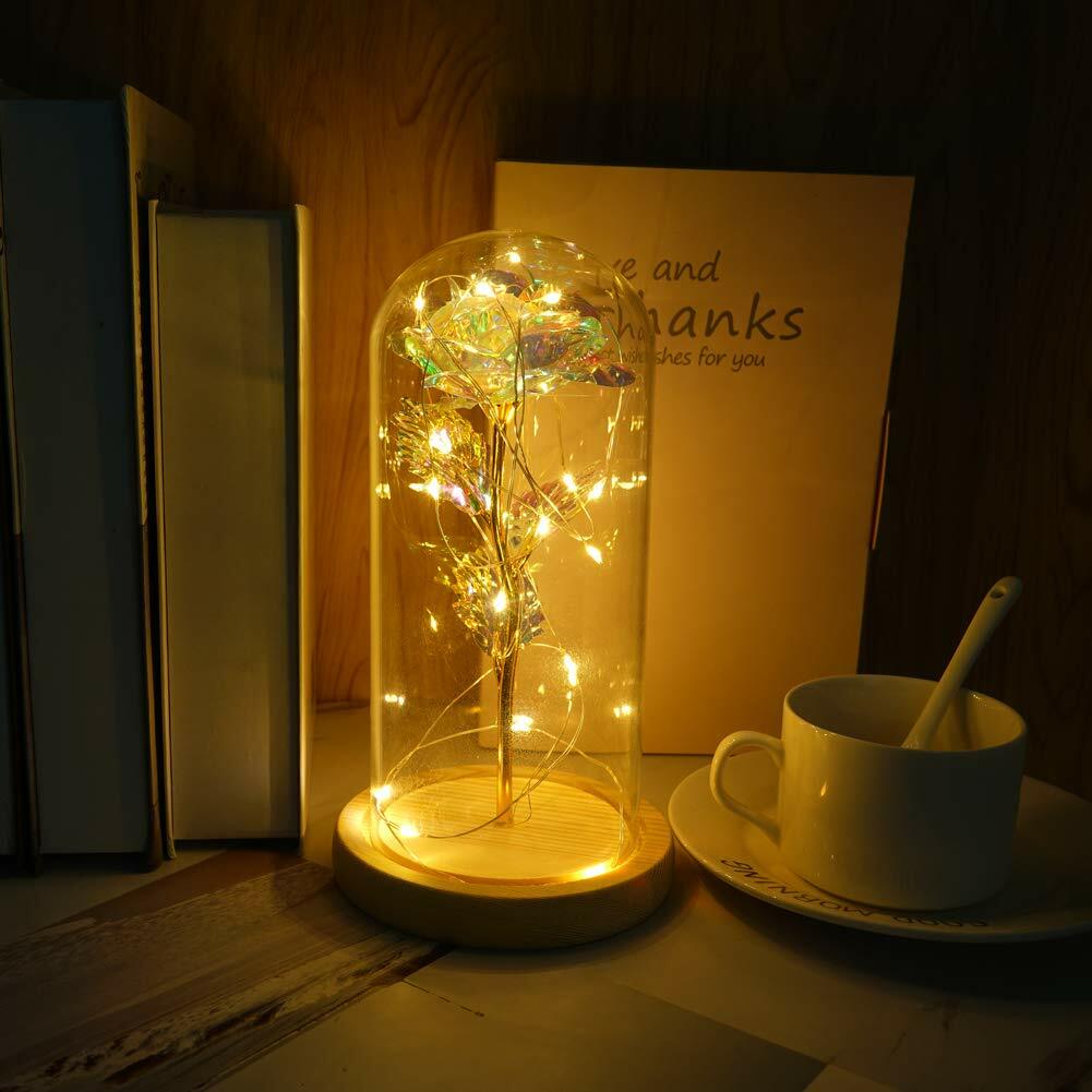 24K Gold Plated Dipped Rose Flower in glass dome Romantic Gift Love for mom girl