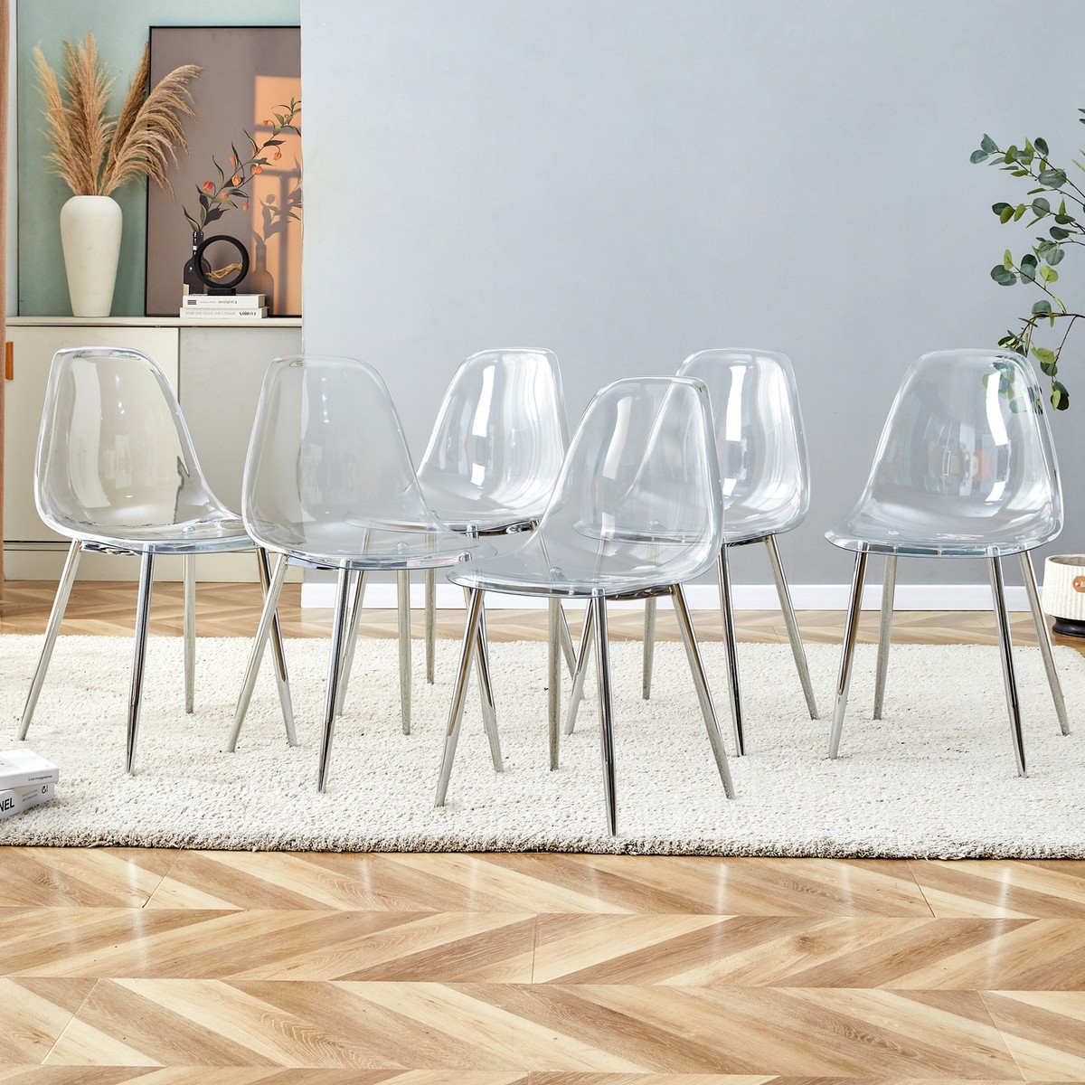 Set of Transparent Plastic Dining Chairs Armless Chairs W