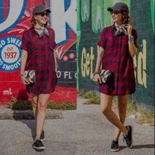 Madewell Burgundy Buffalo Plaid Courier Shirtdress Size XXS
