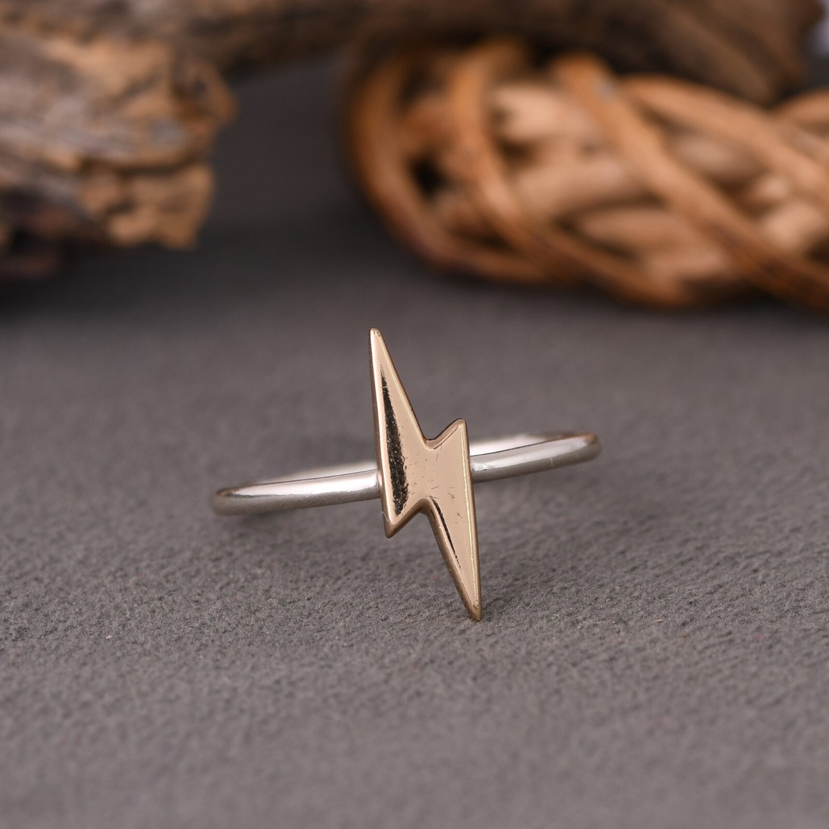 Lightning Bolt Adjustable Ring Solid 925 Silver Minimalist Thin 