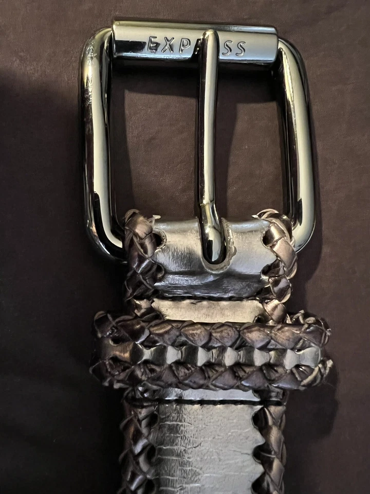 "Cinturón Express de cuero genuino plateado antiguo con hebilla plateada 36-41"" cintura trenzada" Foto 2 de 4