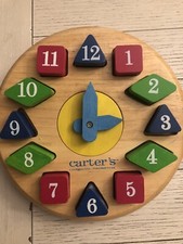 Vintage 1999 Carter's Wood Clock 8" Education Number Blocks Removable EUC