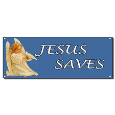 Jesus Saves Angel Religious 13 Oz Vinyl Banner Sign w/ Grommets