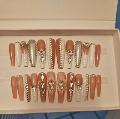 24pcs Press On full cover Fake Nails Extra Long False Nails 