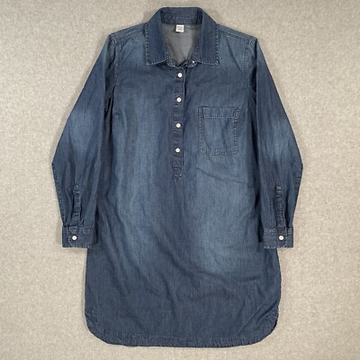 Old Navy Popover Shirt Dress Blue Long Sleeve Denim Chambray Cotton Sz XS  XSmall