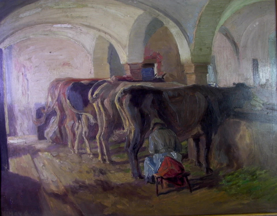 Karl HAYD (1882 - 1945 Linz) - Magd beim Melken  - impressionistisches Ölgemälde - Bild 2 von 4