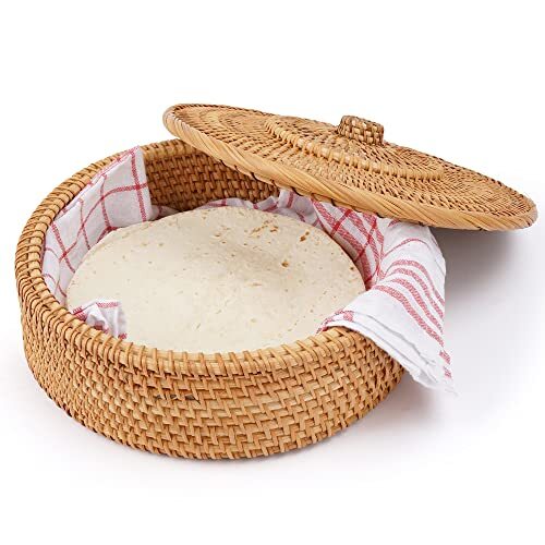 Tortillada - Cestino scalda-tortilla da 26 cm in rattan con asciugamano (F9y)