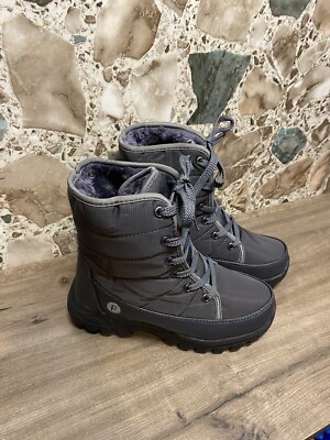 Fastendon Unisex Snow Boots Men s 5 Women s 6.5 Winter Lace-Up Gray