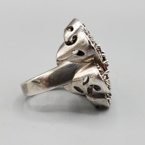 Massive Navette Chaton Pyrope Garnet Sterling Silver Flower Ring Size 6.5 11.2g - Picture 5 of 12