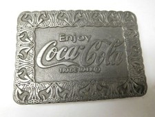 Vintage HitLine USA Coca-Cola Coke 3x2 Belt Buckle Pewter 