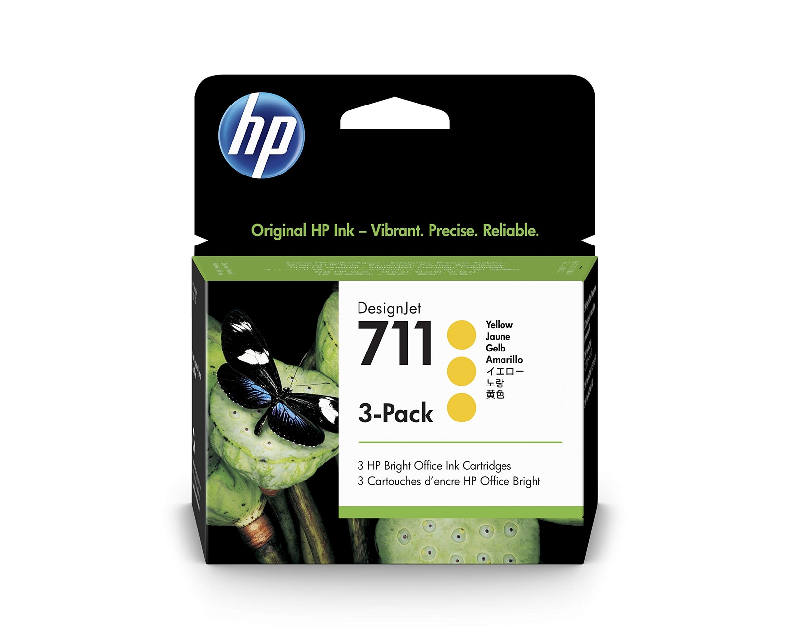 HP 711 CZ136A 3-pack Yellow 29-ml Genuine HP Ink Cartridge with Original HP Ink,