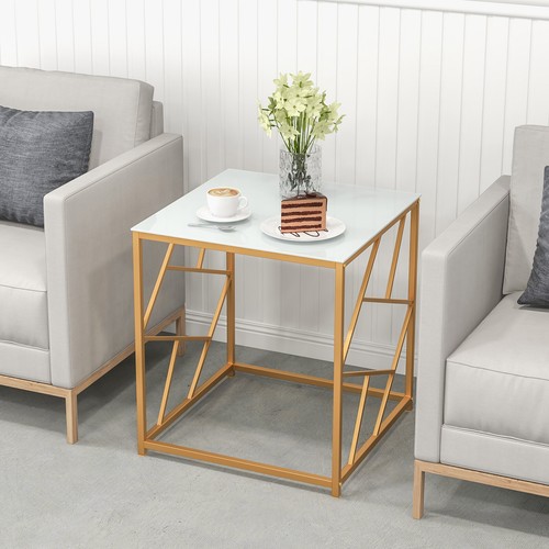 19.5" Square End Table Sofa Side Table Coffee Table w/ Tempered Glass Top - Picture 3 of 8