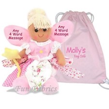 Personalised Rag Doll Baby's 1st Birthday Flower Girl Christening Fairy Pink Bag