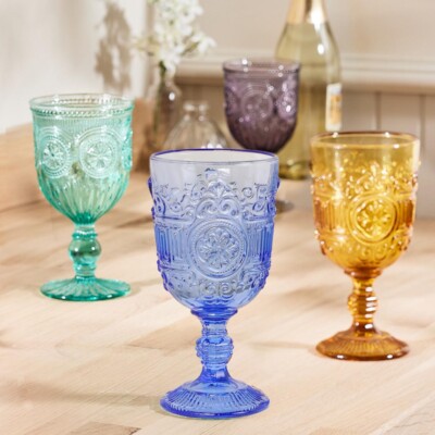 Wine Glasses Set Diamond Embossed Cut Glass Christmas Drink Goblets 270ml  Gift | eBay