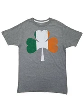 Mens Heather Gray Irish Flag Clover St. Patrick's Day Novetly T-Shirt