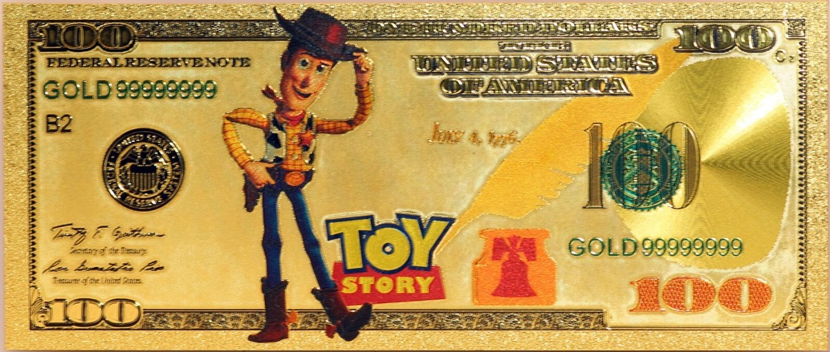 Woody Toy Story Pixar Color Novelty 24K Gold Foil Plated Note Bill
