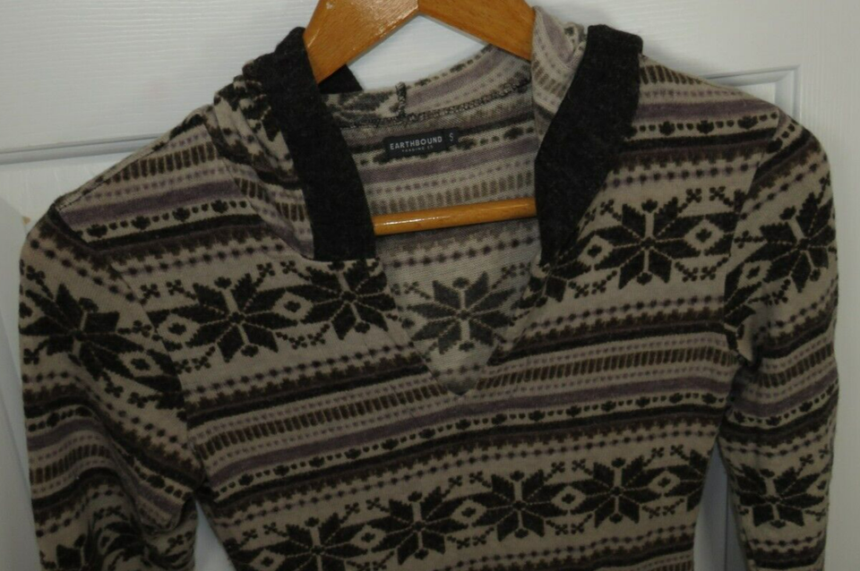 Earthbound Womens Sweater Dress Hooded Small Long Sleeve Brown Fair