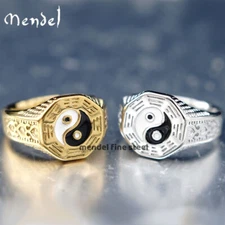 MENDEL Mens Stainless Steel Gold Plated Yin Ying Yang Protection Ring Size 7-15