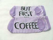 NWOT SHOE SZ 4-10 WOMEN'S COFFEE THEMED LOW-CUT SOCKS  "BUT FIRST....COFFEE"