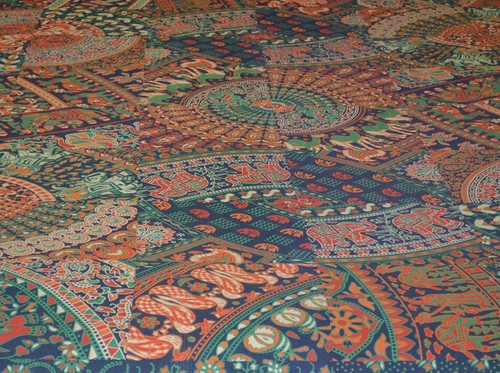 Sábana plana de camello floral estampado en bloque de color azul algodón rojo verde de la India - Imagen 4 de 5