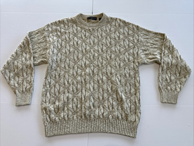 Vintage Cape Isle Mens Large Beige Grandpa Knit Sweater Made In USA