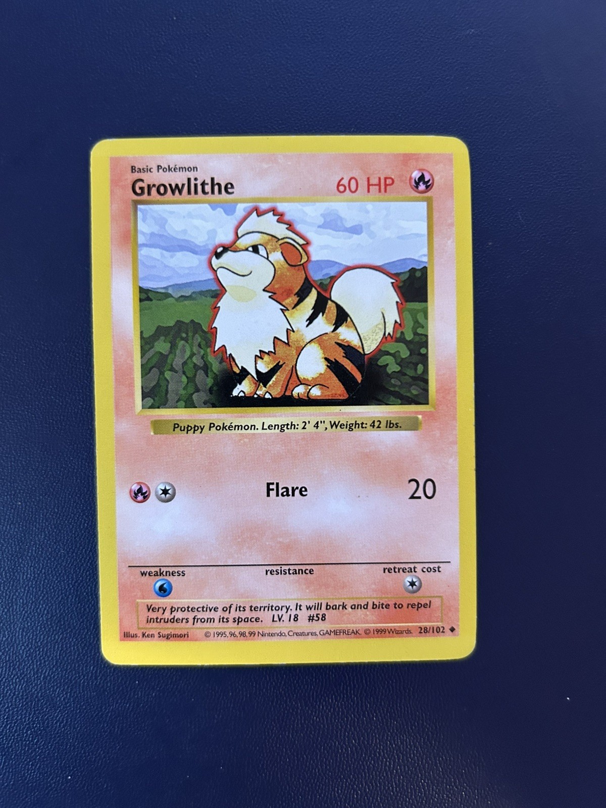 Growlithe - Shadowless - 28/102 Base Set - Pokémon TCG - 1999 - LP