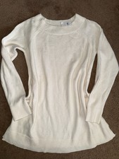 LOFT Ivory Knit Pullover Sweater Side Slit Crew Neck Long Sleeve Size M