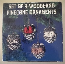Vtg Woodland Pinecone Christmas Tree Ornaments Set Of 4 Woodland Animals