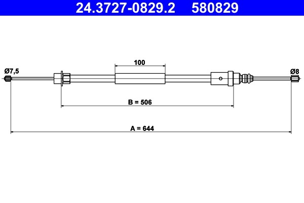 Right Rear ATE 24.3727-0829.2 Cable Pull, parking brake for PEUGEOT