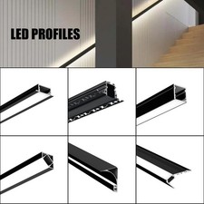 1M Black Aluminium LED Profile Channel with Diffuser – V/U Shape for LED Strips