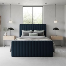 Line Narrowed Plush Velvet Upholstered Bed Frame – Soft & Modern