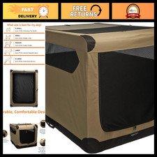Portable Folding Soft Dog Crate - Double Door Collapsible Travel Kennel, XL 42"