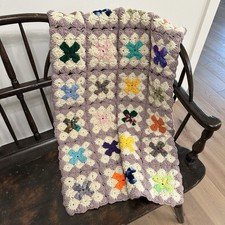 Lavender Handmade Crochet GRANNY SQUARE Afghan Lap Throw Blanket 58  x 24  