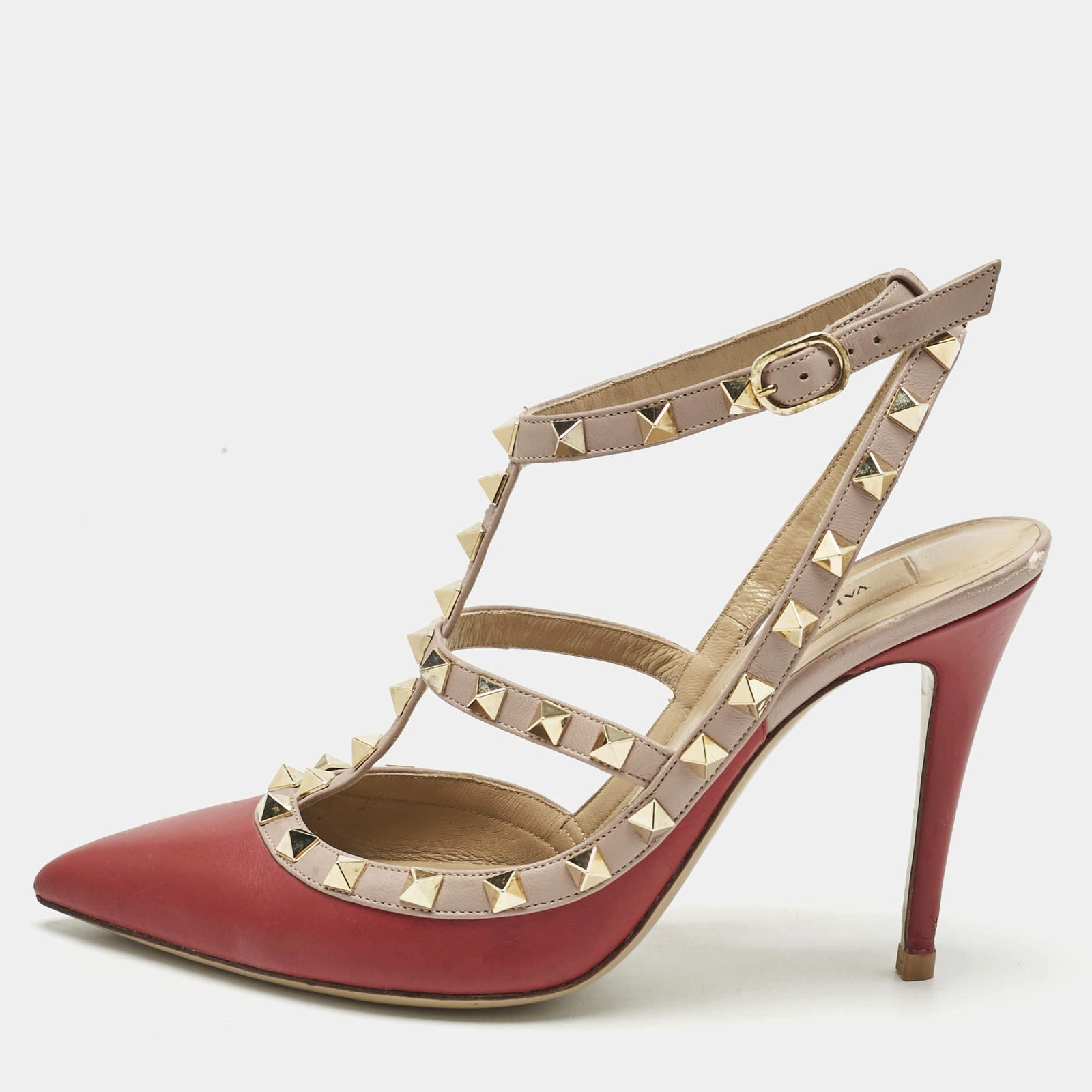 Valentino RedPink Leather Rockstud Caged Pumps Size 38