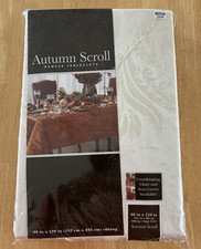 NEW Autumn Scroll DAMASK Ivory TABLECLOTH RECTANGLE 60" x 120"