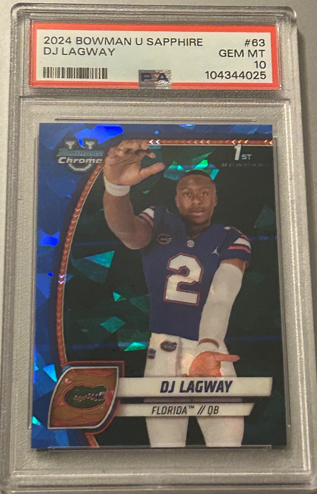 DJ LAGWAY 2024 BOWMAN CHROME UNIVERSITY SAPPHIRE PSA 10