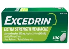 Excedrin EX STRENGTH Pain Reliever 100 Caplets Acetaminophen Aspirin exp 2/2028+