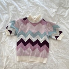 Janie and Jack Girls Chevron Knit Sweater Ruffled Collar Short Sleeve Size 5