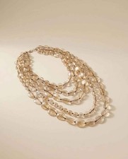 Vintage Multi Strand Lucite Bead Necklace Gold Glitter Lucite Statement
