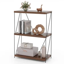 3-Tier Multipurpose Display Rack Freestanding Bookshelf with Metal Frame Walnut