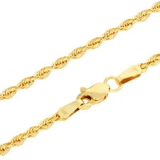 14K Yellow Gold 2mm Rope Chain Laser Diamond Cut Necklace Mens Womens 16"- 30"