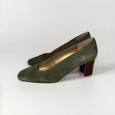 Stuart Weitzman Green Velevet Colorful Striped Kitten Heels Size 5.5