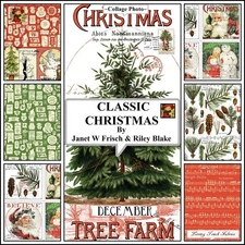 CLASSIC CHRISTMAS, JANET W. FRISCH, SANTA, TREE, FABRIC, PRICED @ 1/2 YD & PANEL