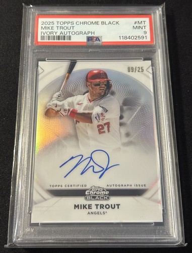 2025 Topps Chrome Black Mike Trout Ivory Auto #d 09/25 PSA 9 No. IVA-MT Angels